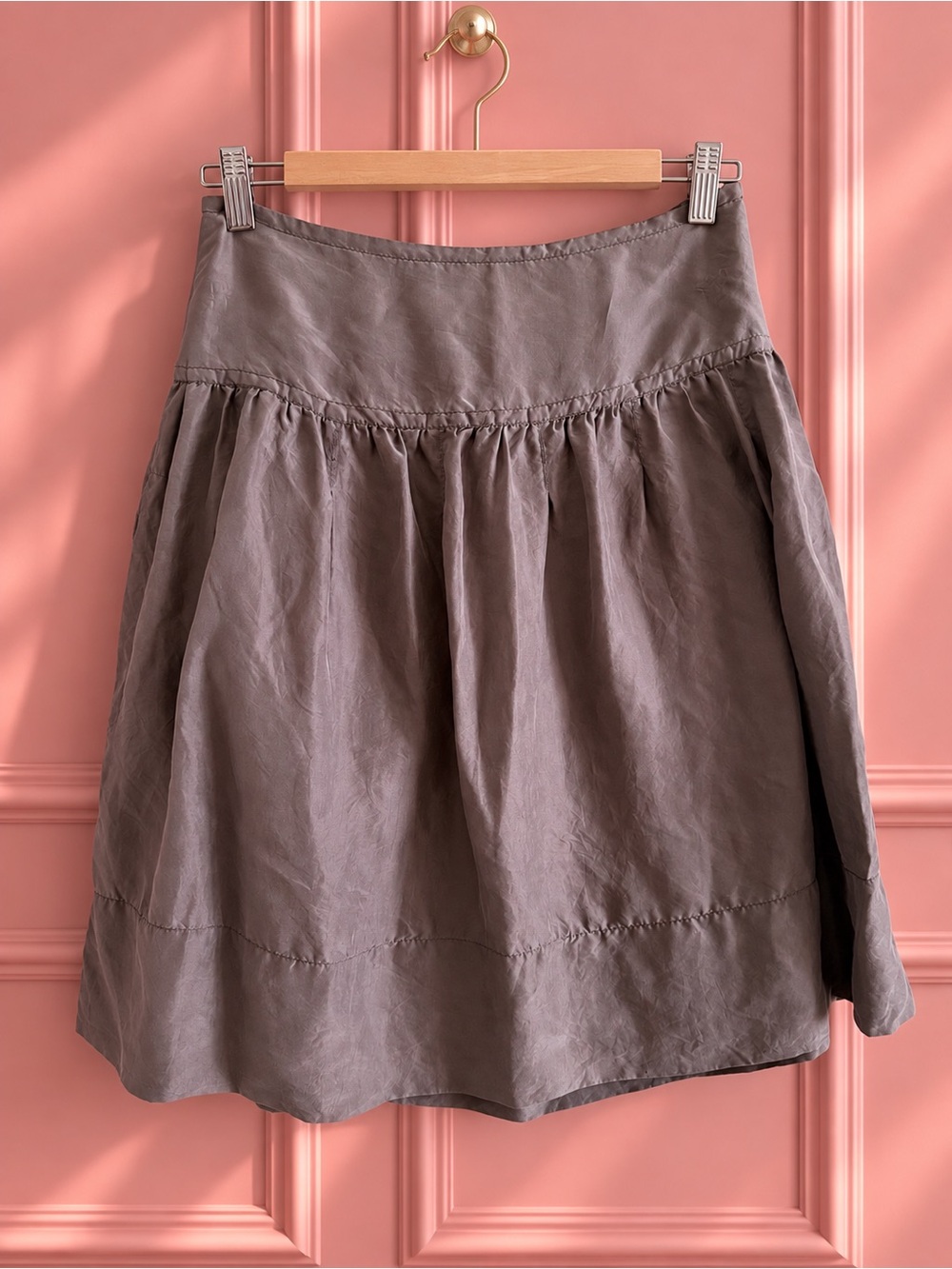 Nougat London Silk Taupe Gathered A-Line Skirt Size  2